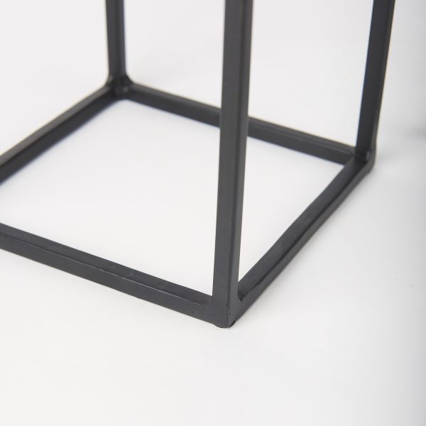 Cindy Set of 2 Matte Black Metal and Hurricane Glass Pillar Tabletop Candle Holders 7