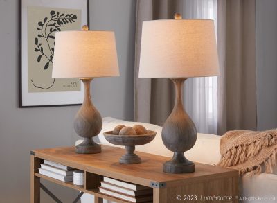 Cipolla Farmhouse Wood Table Lamps Linen Shade 29 Inch (Set of 2)