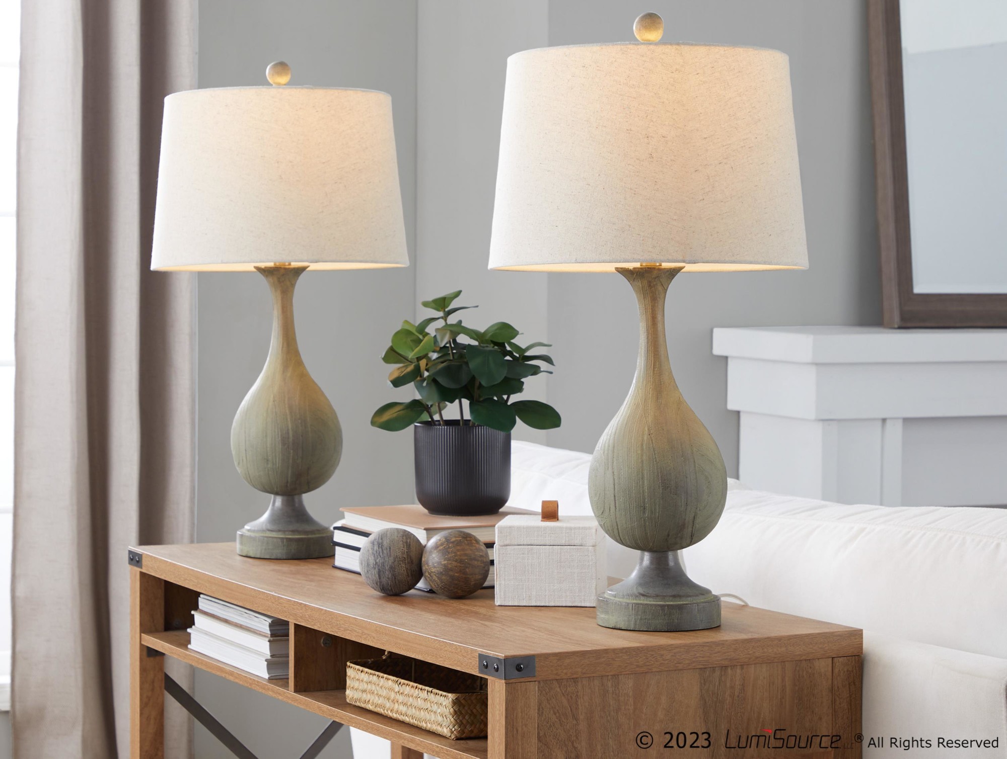Cipolla Farmhouse Wood Table Lamps Linen Shade 29 in (Set of 2) 2 Cipolla Farmhouse Wood Table Lamps Linen Shade 29 in (Set of 2) - Image 2