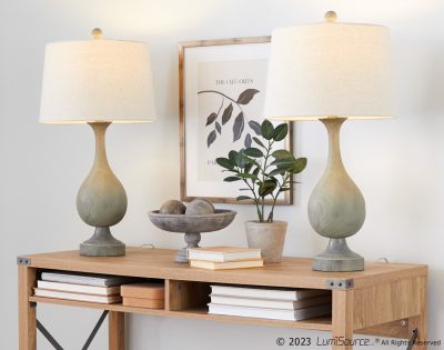 Cipolla Farmhouse Wood Table Lamps Linen Shade 29 in (Set of 2)