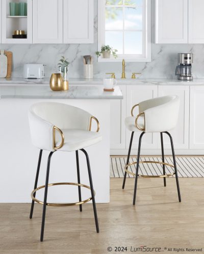 Claire 26 Contemporary Cream Velvet Swivel Counter Stools (Set of 2)