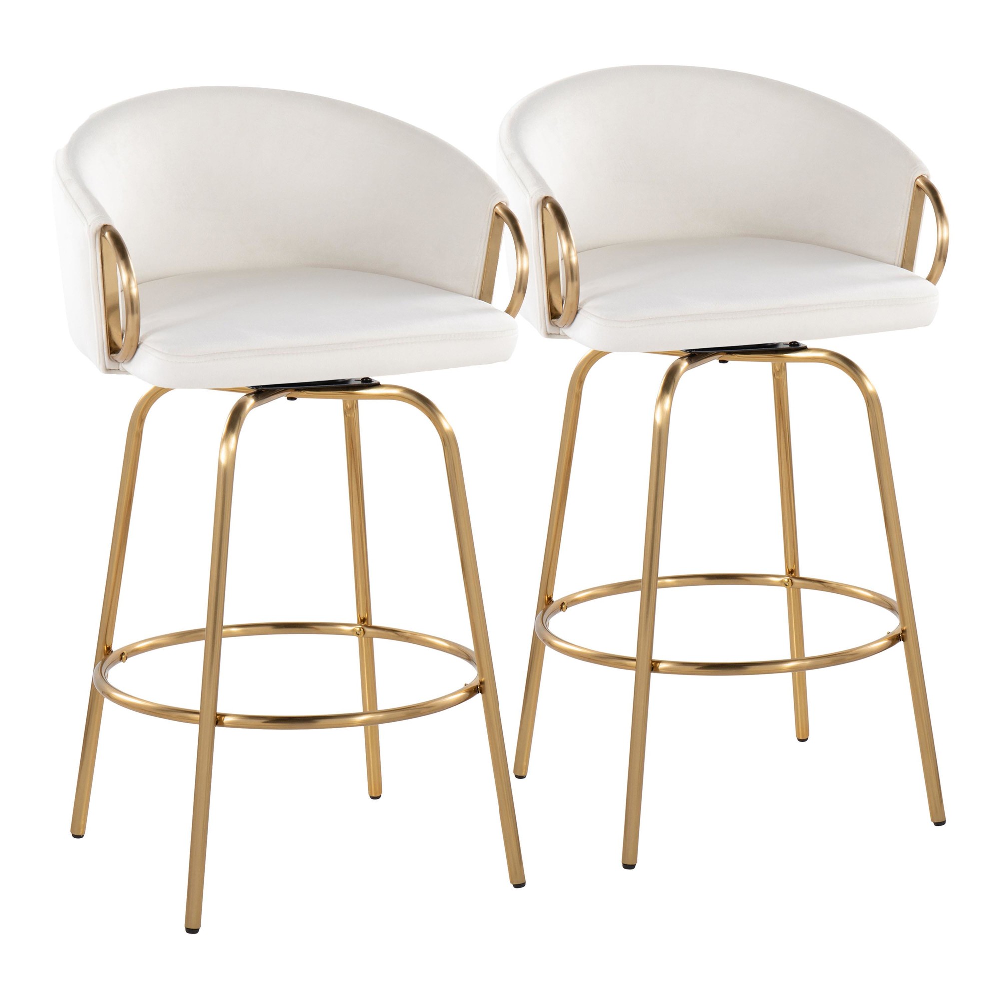 Claire 26 Contemporary Gold Cream Swivel Counter Stools (Set of 2) 3 Claire 26 Contemporary Gold Cream Swivel Counter Stools (Set of 2) - Image 3