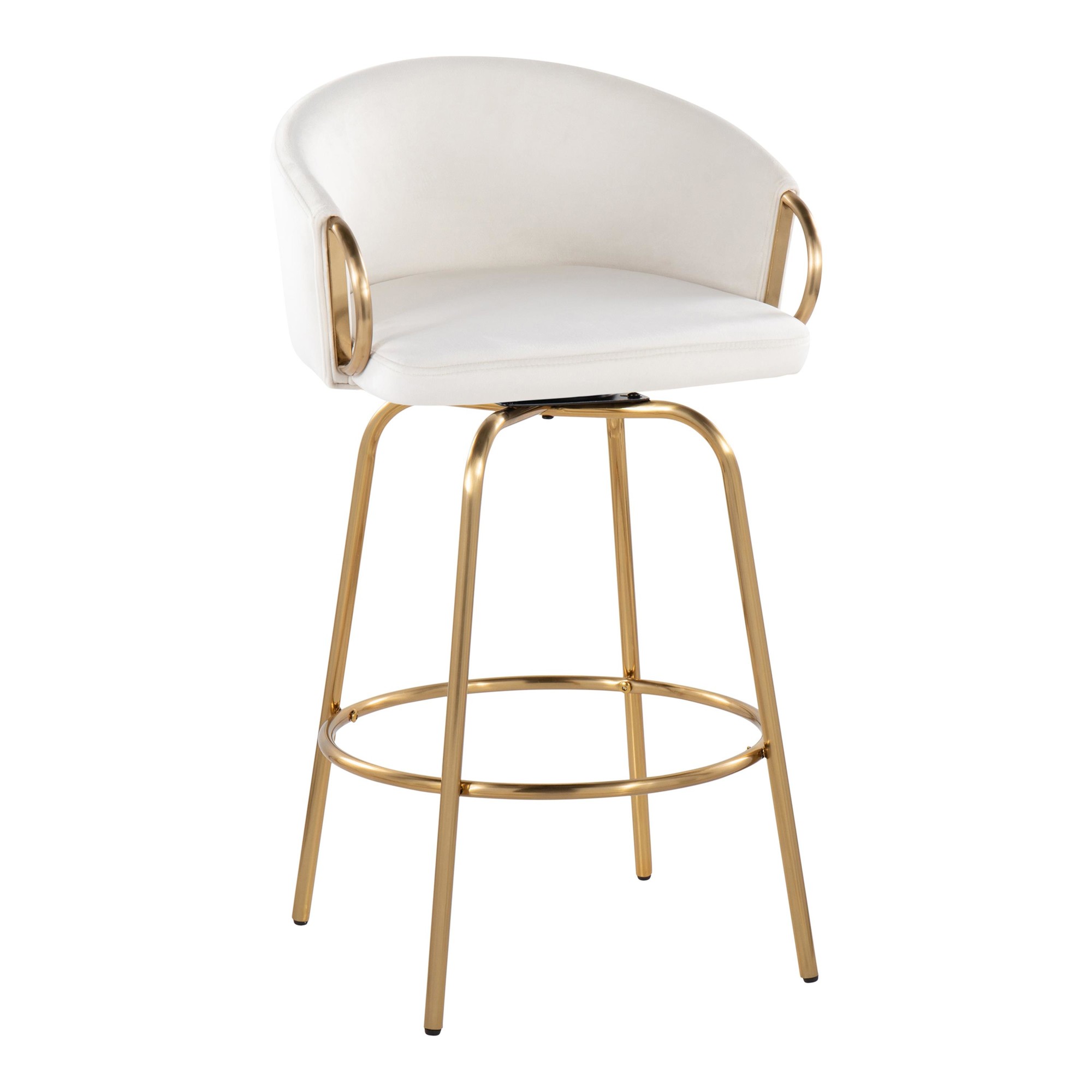 Claire 26 Contemporary Gold Cream Swivel Counter Stools (Set of 2) 4 Claire 26 Contemporary Gold Cream Swivel Counter Stools (Set of 2) - Image 4