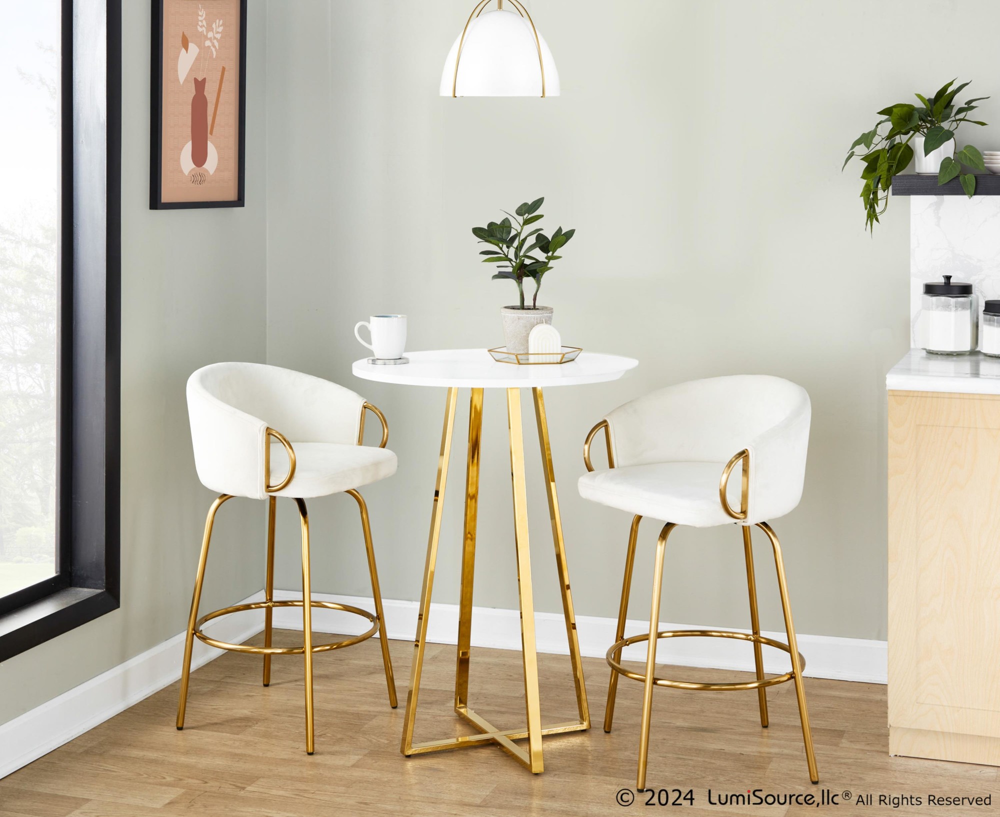 Claire 26 Contemporary Gold Cream Swivel Counter Stools (Set of 2) 1 Claire 26 Contemporary Gold Cream Swivel Counter Stools (Set of 2)