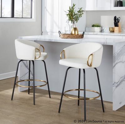 Claire 26 Glam Black and White Swivel Counter Stools (Set of 2)