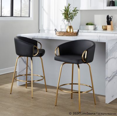 Claire 26 Gold Black Faux Leather Contemporary Counter Stools (Set of 2)