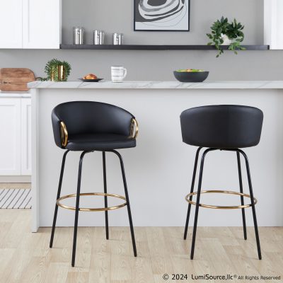 Claire 30 Black Faux Leather Contemporary Swivel Barstool (Set of 2)