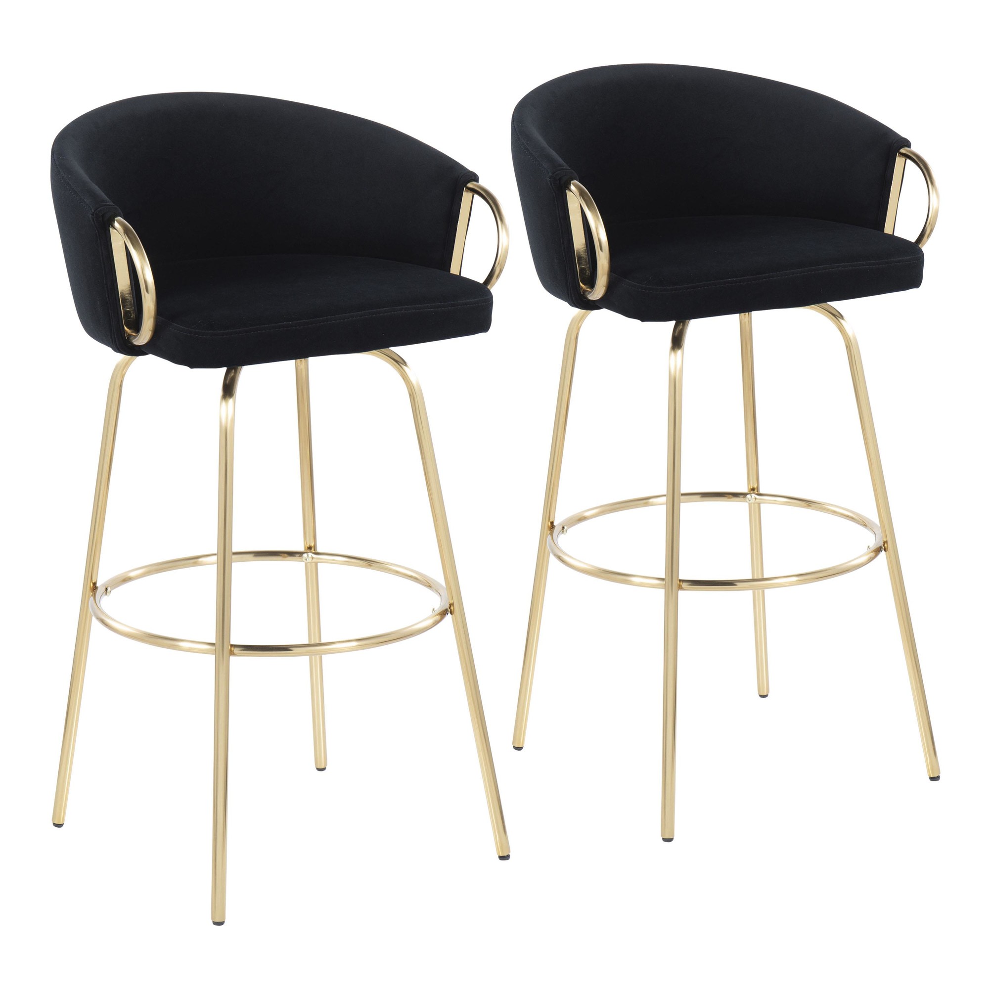 Claire 30 Gold Black Velvet Contemporary Bar Stool (Set of 2) 3 Claire 30 Gold Black Velvet Contemporary Bar Stool (Set of 2) - Image 3