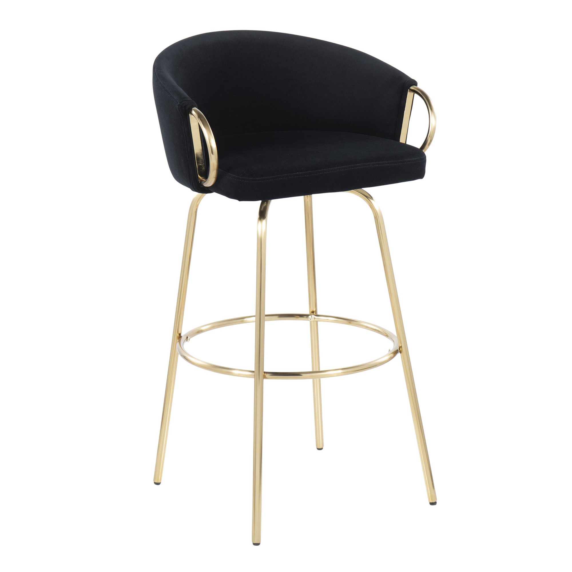 Claire 30 Gold Black Velvet Contemporary Bar Stool (Set of 2) 4 Claire 30 Gold Black Velvet Contemporary Bar Stool (Set of 2) - Image 4