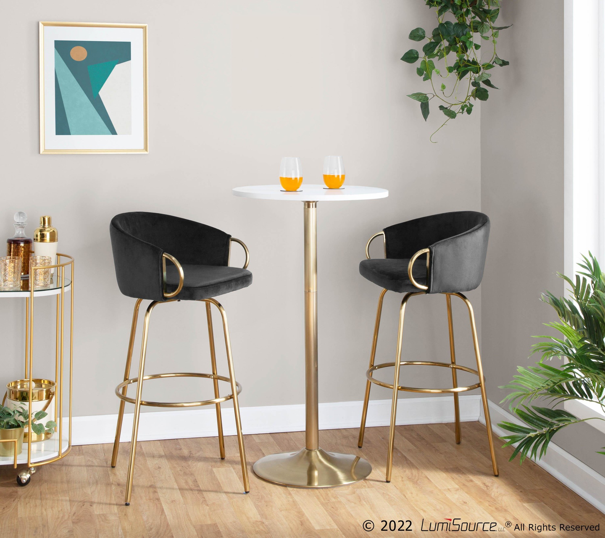 Claire 30 Gold Black Velvet Contemporary Bar Stool (Set of 2) 1 Claire 30 Gold Black Velvet Contemporary Bar Stool (Set of 2)