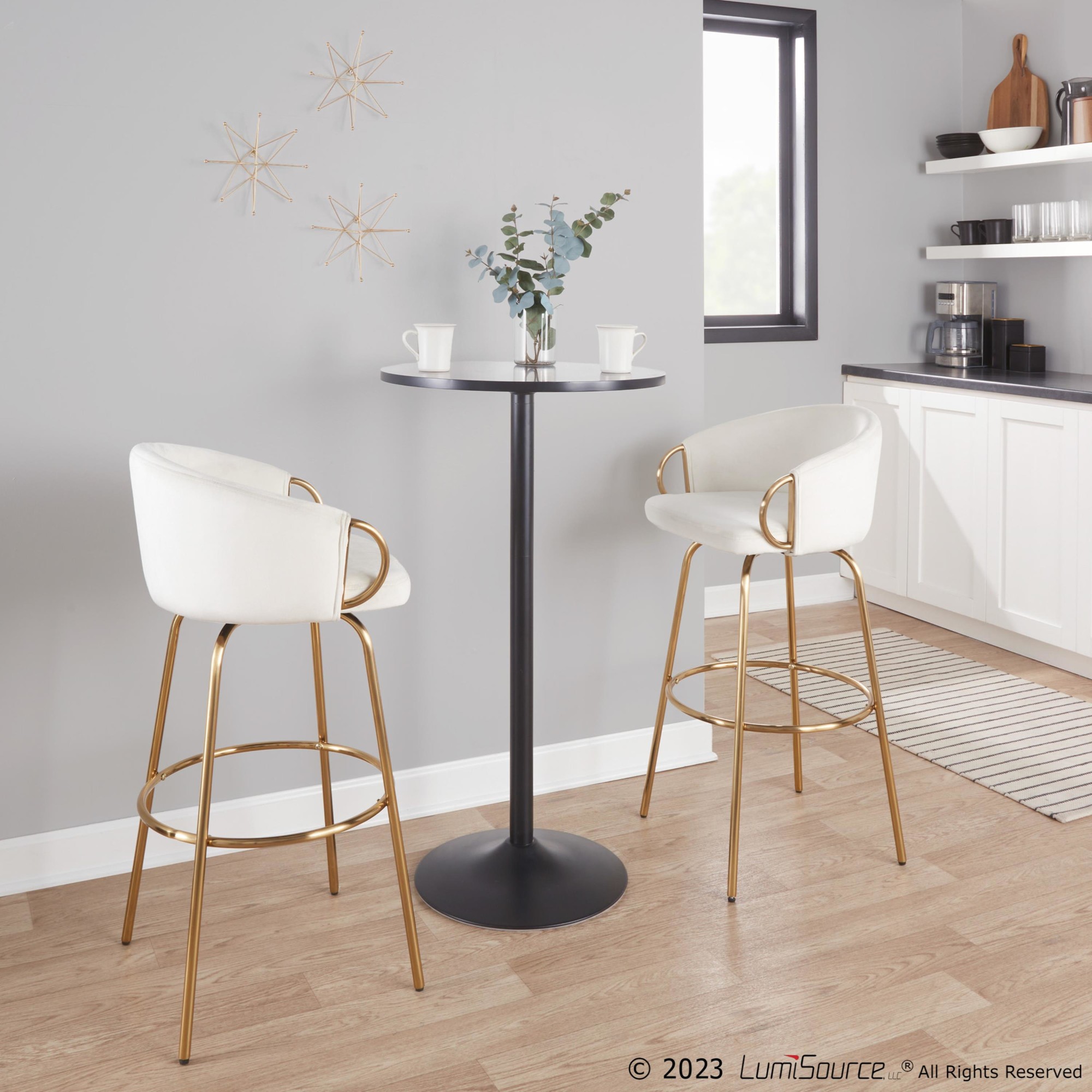 Claire 30 Gold Cream Velvet Contemporary Swivel Barstool (Set of 2) 4 Claire 30 Gold Cream Velvet Contemporary Swivel Barstool (Set of 2) - Image 4