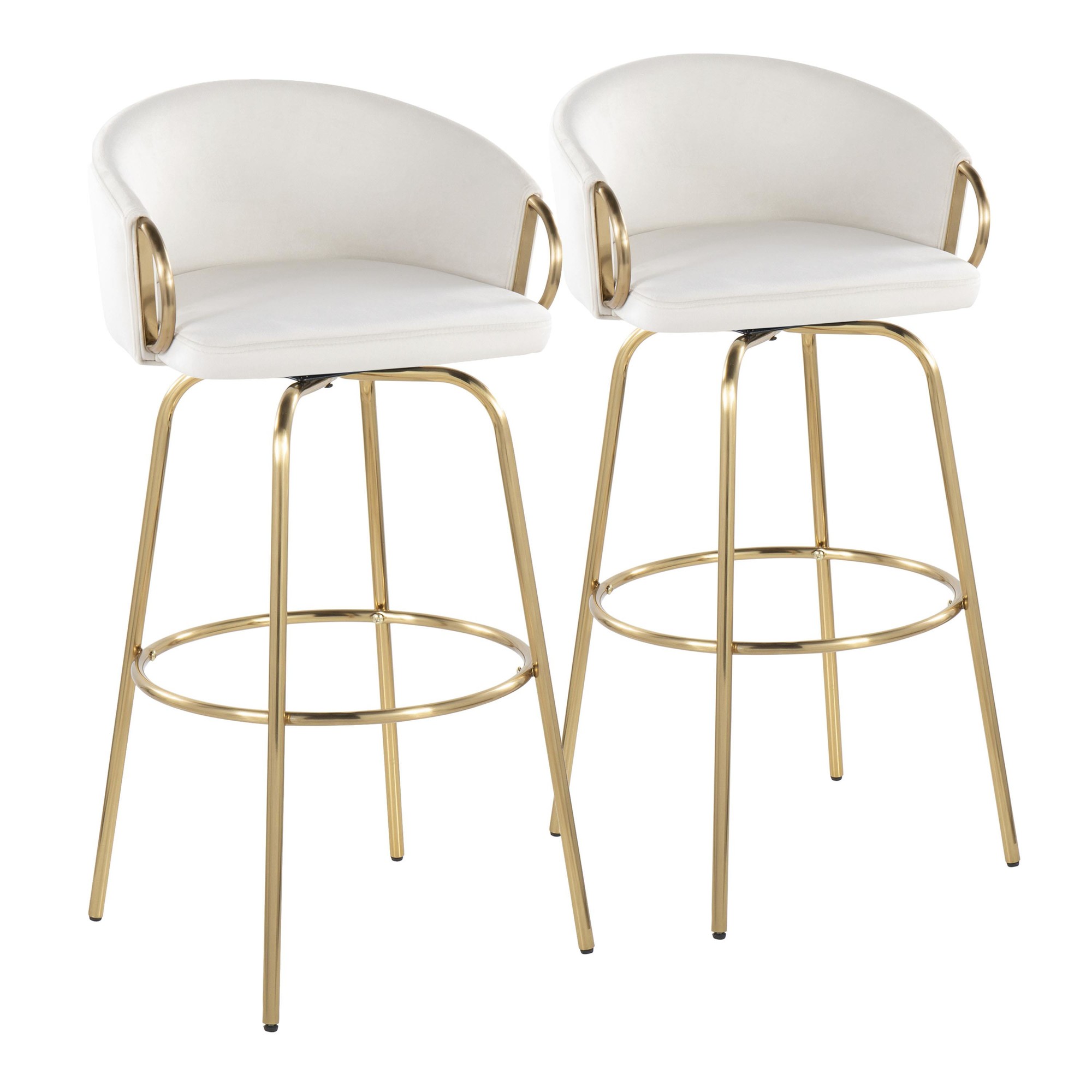 Claire 30 Gold Cream Velvet Contemporary Swivel Barstool (Set of 2) 5 Claire 30 Gold Cream Velvet Contemporary Swivel Barstool (Set of 2) - Image 5