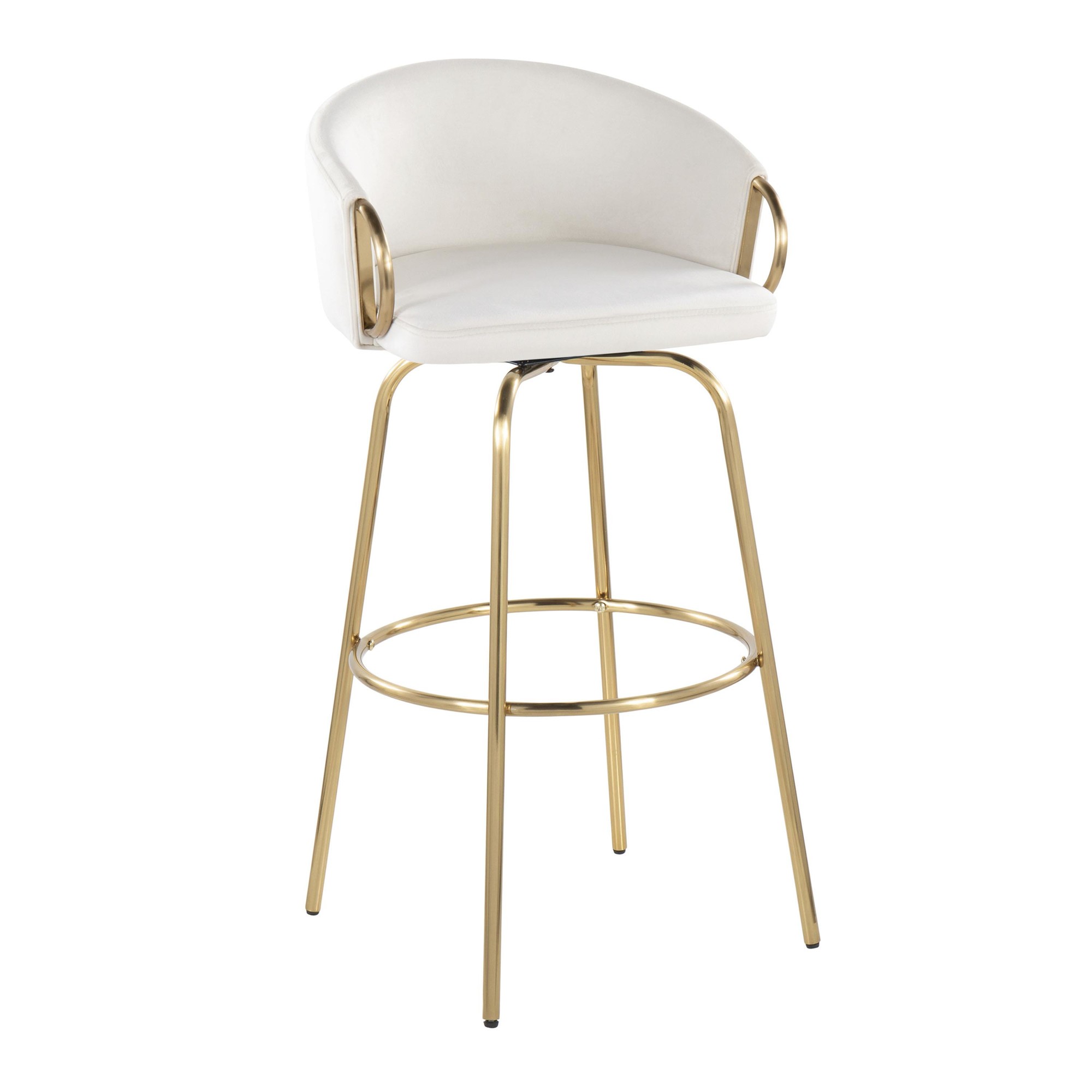 Claire 30 Gold Cream Velvet Contemporary Swivel Barstool (Set of 2) 6 Claire 30 Gold Cream Velvet Contemporary Swivel Barstool (Set of 2) - Image 6