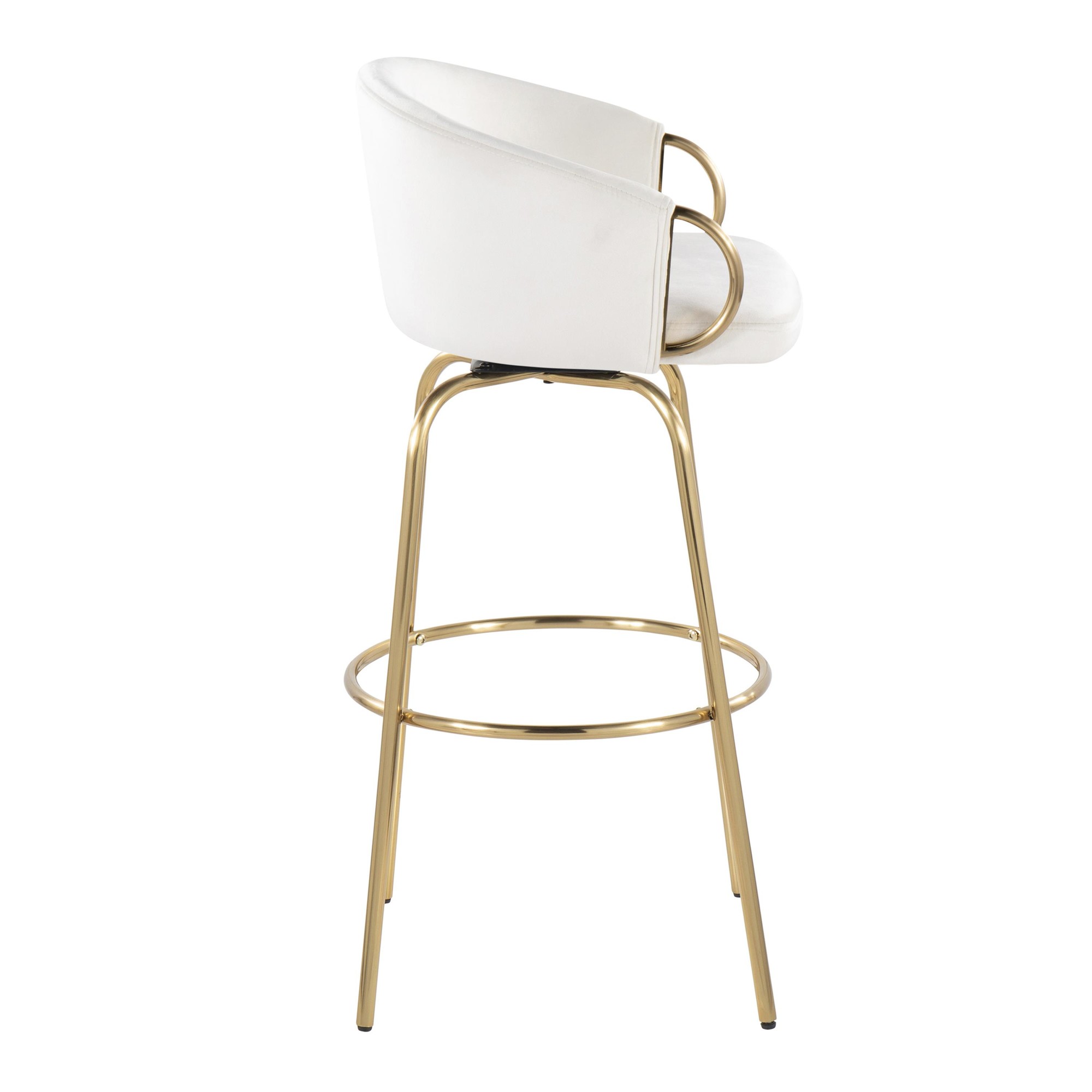 Claire 30 Gold Cream Velvet Contemporary Swivel Barstool (Set of 2) 7 Claire 30 Gold Cream Velvet Contemporary Swivel Barstool (Set of 2) - Image 7