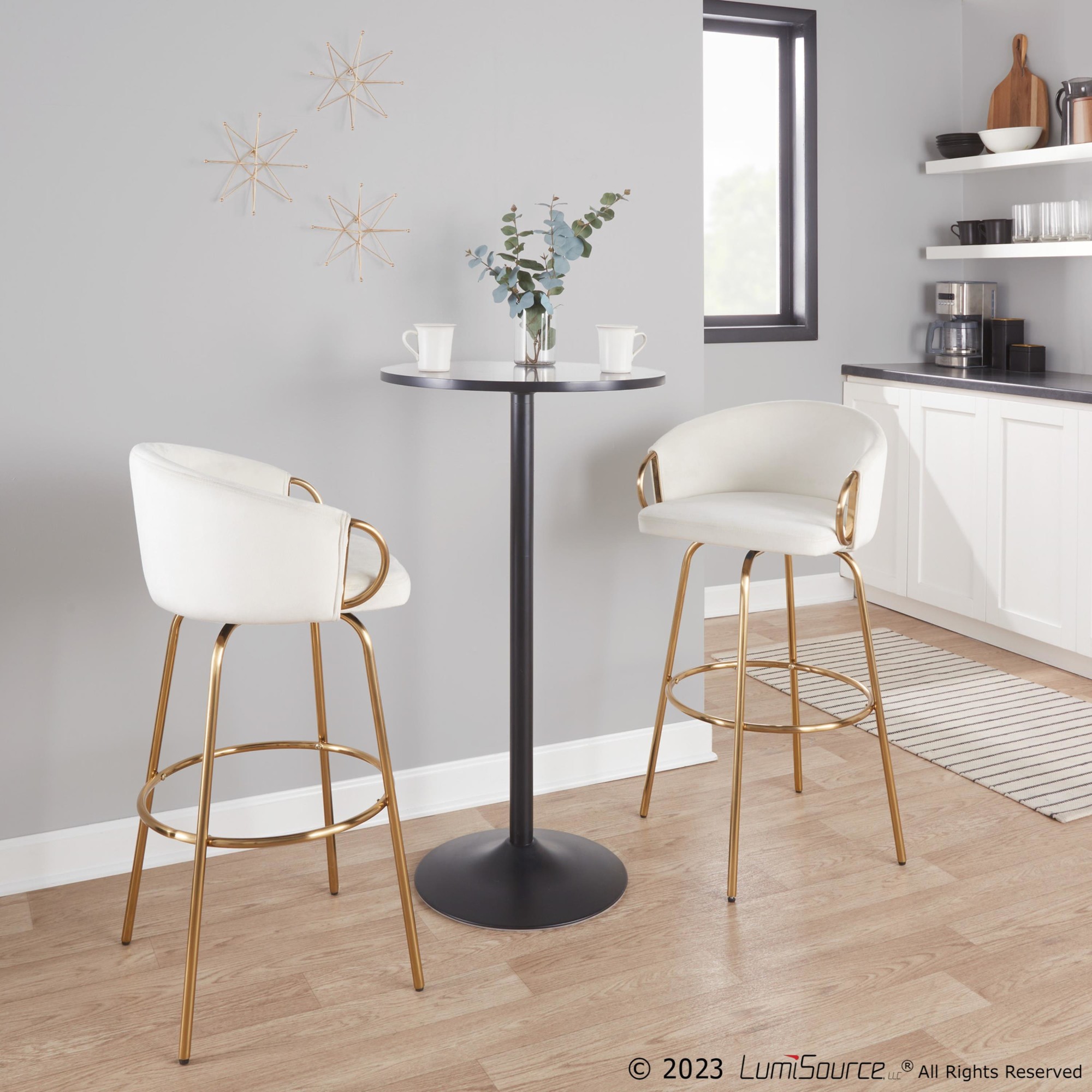 Claire 30 Gold Cream Velvet Contemporary Swivel Barstool (Set of 2) 1 Claire 30 Gold Cream Velvet Contemporary Swivel Barstool (Set of 2)