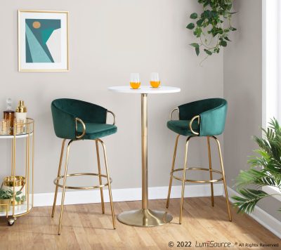 Claire 30 Gold Green Velvet Contemporary Bar Stools (Set of 2)