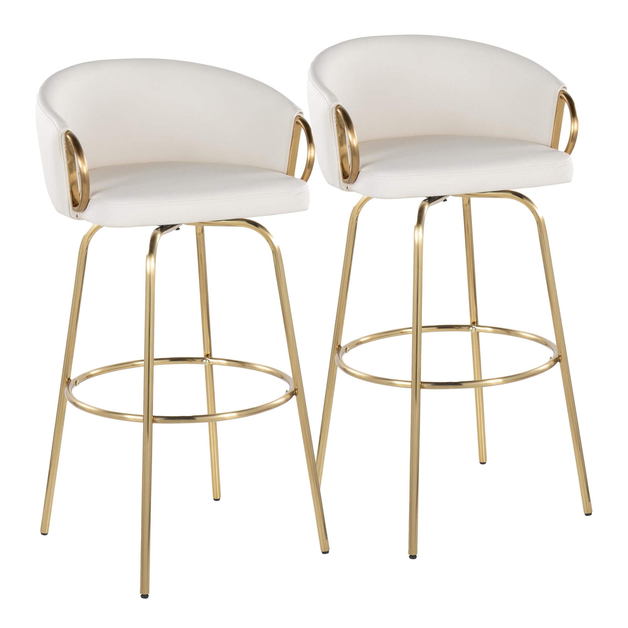 Claire 30 Gold White Contemporary Swivel Barstool (Set of 2) 3 Claire 30 Gold White Contemporary Swivel Barstool (Set of 2) - Image 3
