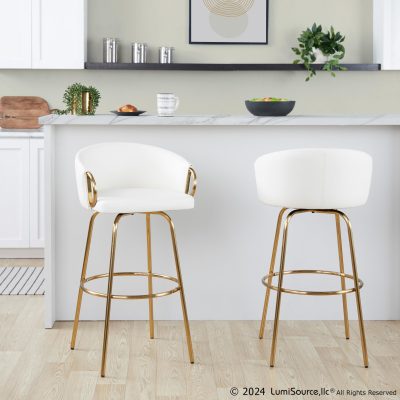 Claire 30 Gold White Contemporary Swivel Barstool (Set of 2)