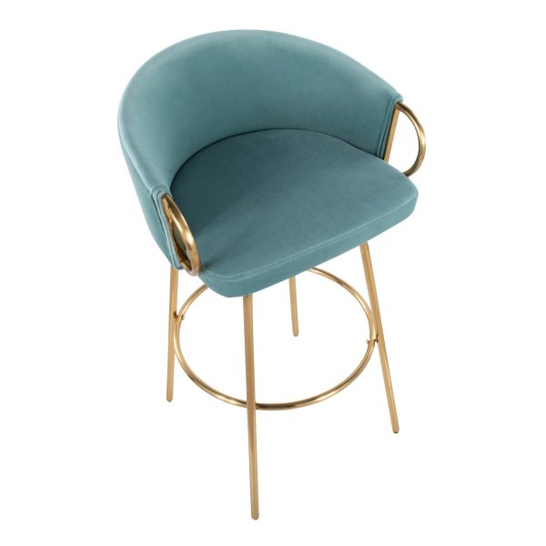 Claire 30 Light Blue Velvet Contemporary Bar Stools Set of 2 10