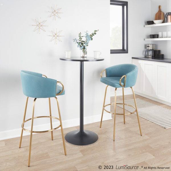 Claire 30 Light Blue Velvet Contemporary Bar Stools Set of 2 3