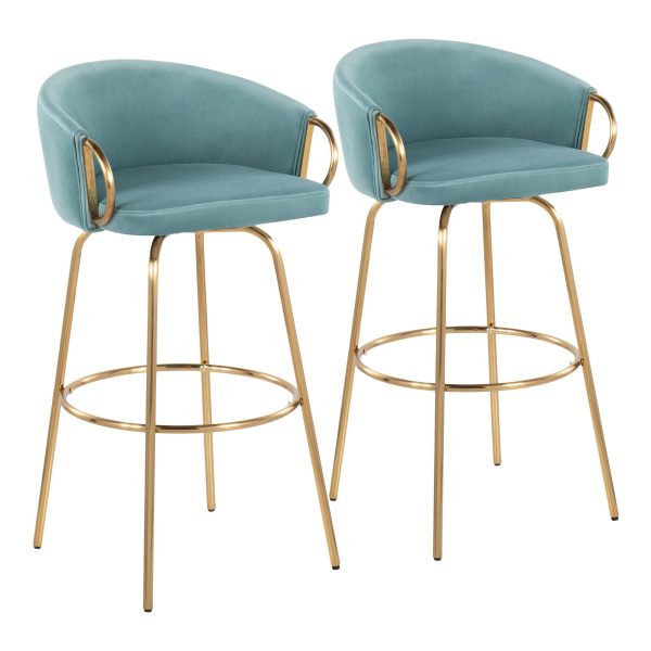 Claire 30 Light Blue Velvet Contemporary Bar Stools Set of 2 4
