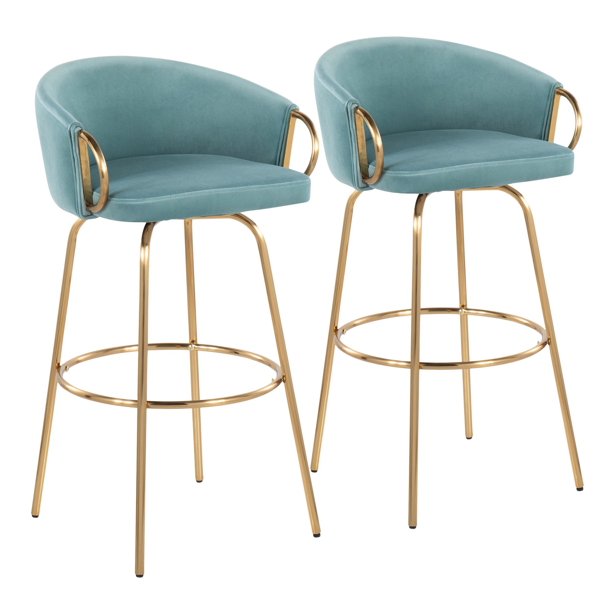 Claire 30 Light Blue Velvet Contemporary Bar Stools (Set of 2) 5 Claire 30 Light Blue Velvet Contemporary Bar Stools (Set of 2) - Image 5