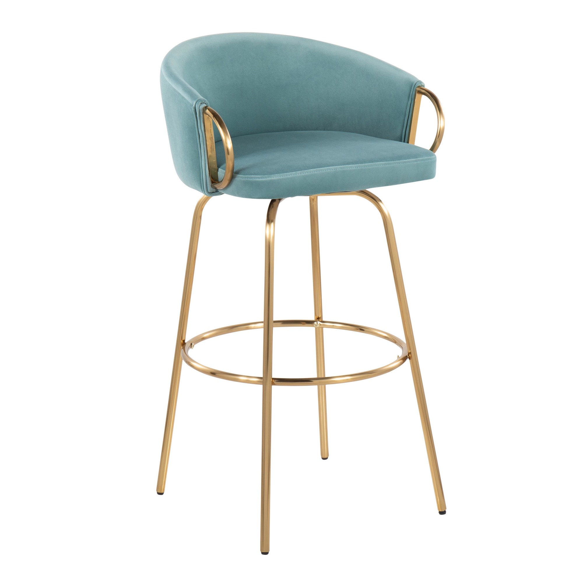 Claire 30 Light Blue Velvet Contemporary Bar Stools (Set of 2) 6 Claire 30 Light Blue Velvet Contemporary Bar Stools (Set of 2) - Image 6