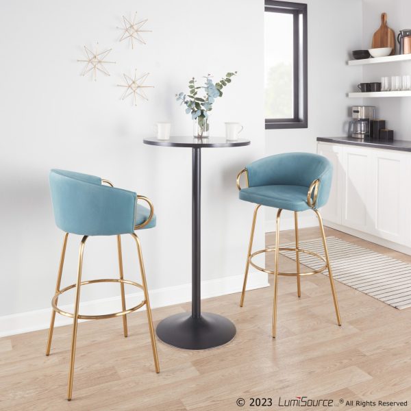 Claire 30 Light Blue Velvet Contemporary Bar Stools Set of 2