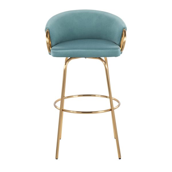 Claire 30 Light Blue Velvet Contemporary Bar Stools Set of 2 9