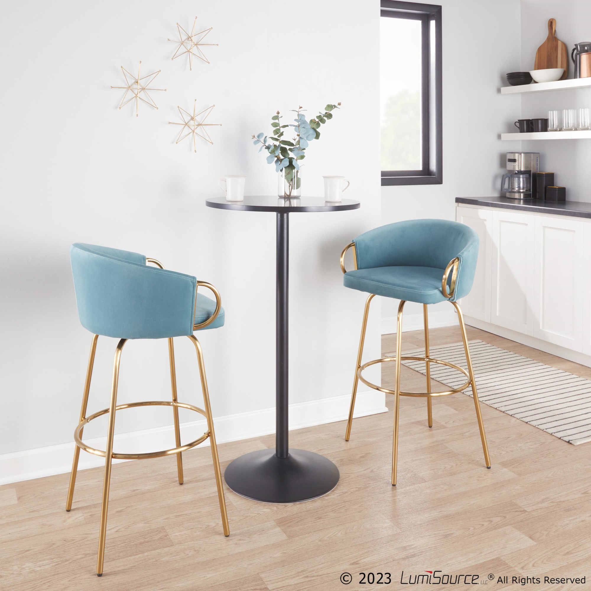 Claire 30 Light Blue Velvet Contemporary Bar Stools (Set of 2) 1 Claire 30 Light Blue Velvet Contemporary Bar Stools (Set of 2)