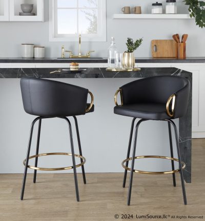 Claire Black Faux Leather Contemporary 26-Inch Counter Stools (Set of 2)