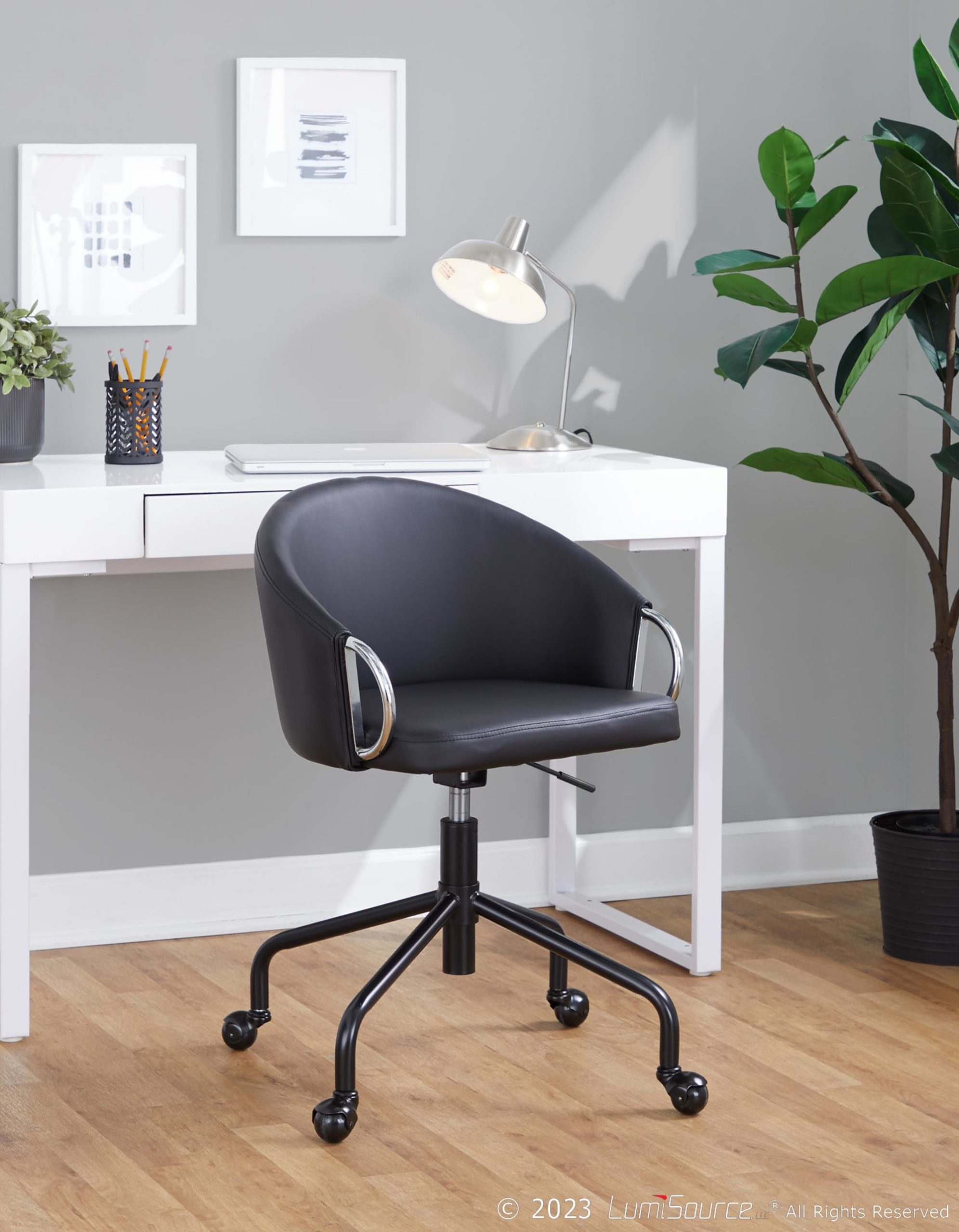 Claire Black Faux Leather Contemporary Swivel Task Chair 2 Claire Black Faux Leather Contemporary Swivel Task Chair - Image 2