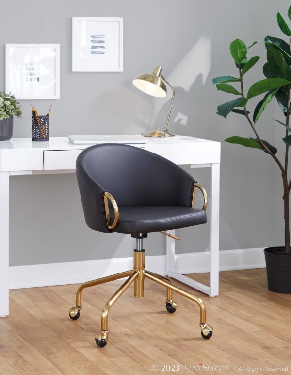 Claire Black Faux Leather Gold Contemporary Task Chair 1