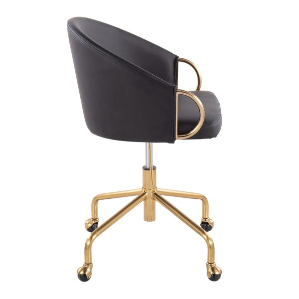 Claire Black Faux Leather Gold Contemporary Task Chair 3