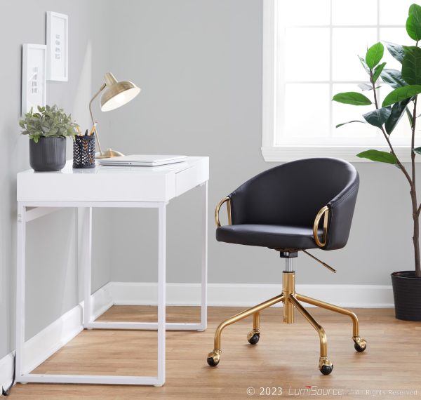 Claire Black Faux Leather Gold Contemporary Task Chair