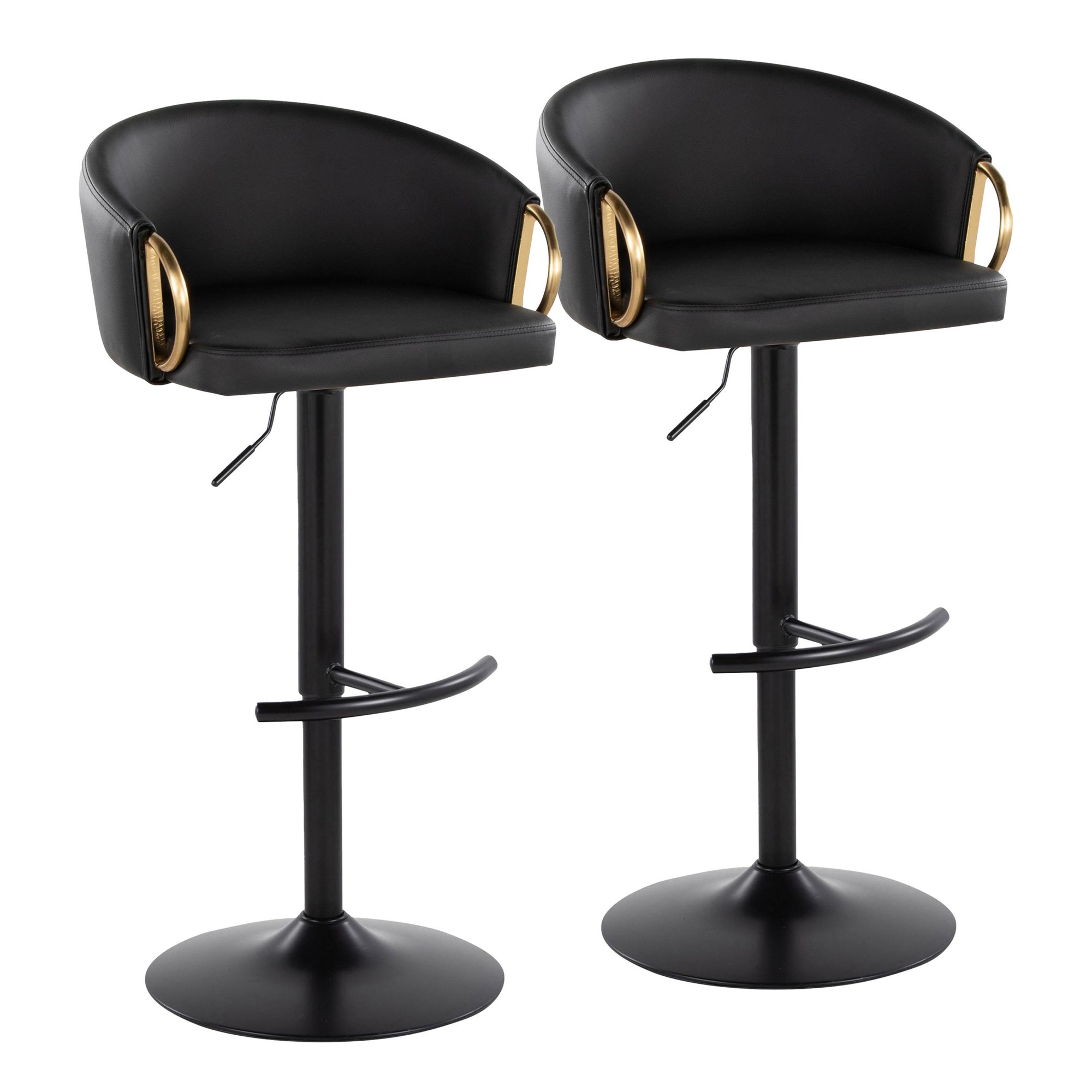 Claire Black Faux Leather Gold Metal Contemporary Barstool (Set of 2) 5 Claire Black Faux Leather Gold Metal Contemporary Barstool (Set of 2) - Image 5