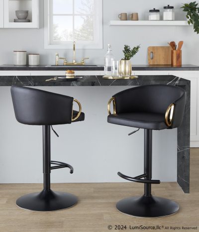 Claire Black Faux Leather Gold Metal Contemporary Barstool (Set of 2)