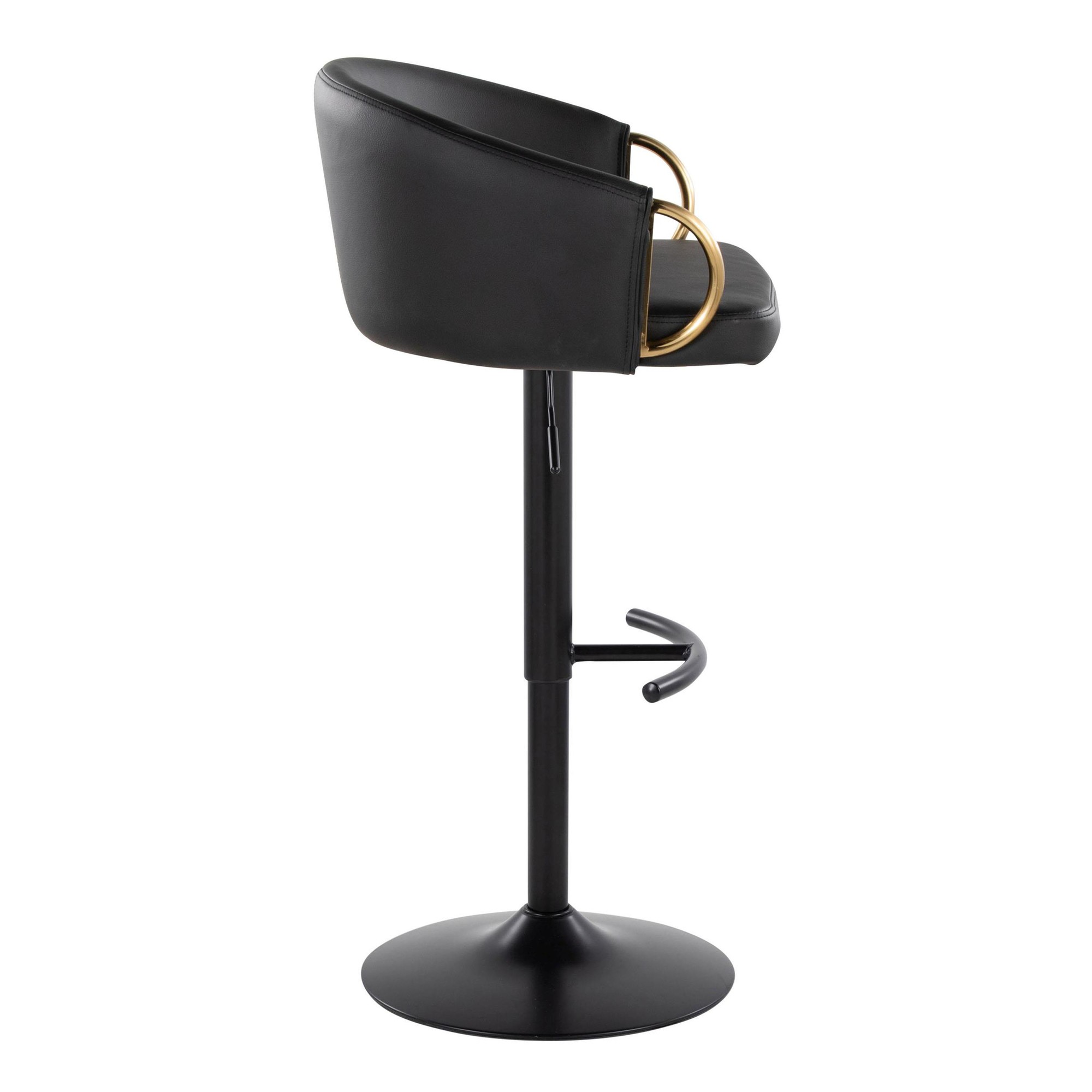 Claire Black Faux Leather Gold Metal Contemporary Barstool (Set of 2) 7 Claire Black Faux Leather Gold Metal Contemporary Barstool (Set of 2) - Image 7
