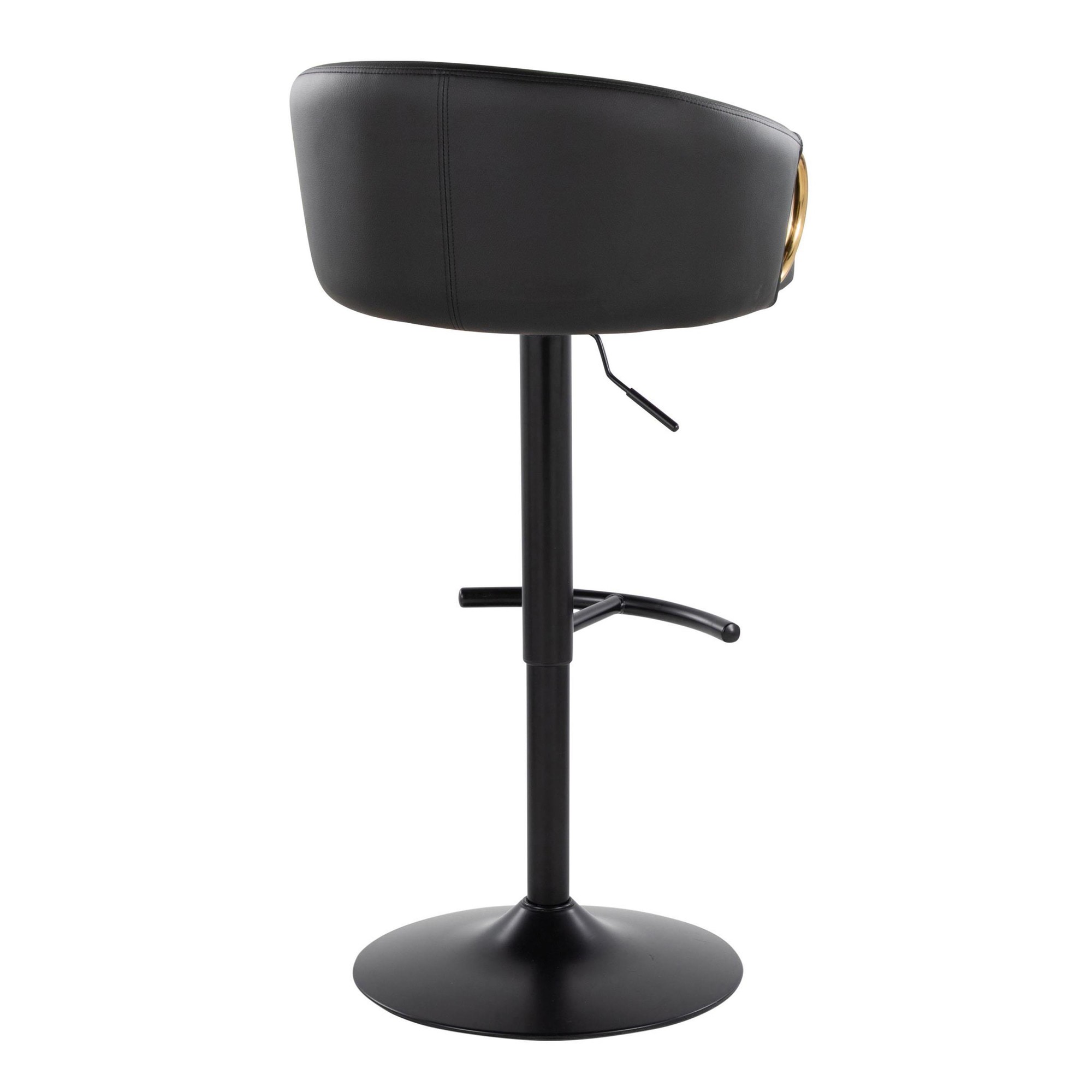 Claire Black Faux Leather Gold Metal Contemporary Barstool (Set of 2) 8 Claire Black Faux Leather Gold Metal Contemporary Barstool (Set of 2) - Image 8