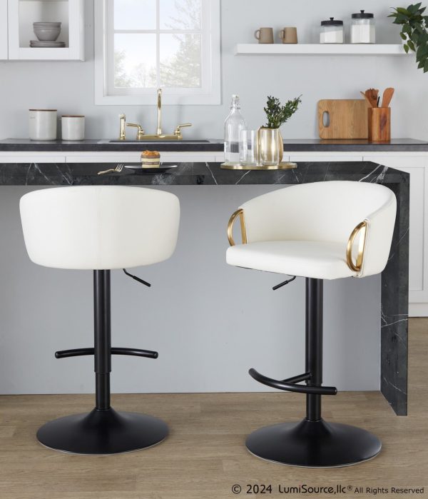 Claire Black Gold White Contemporary Swivel Barstool Set of 2 1