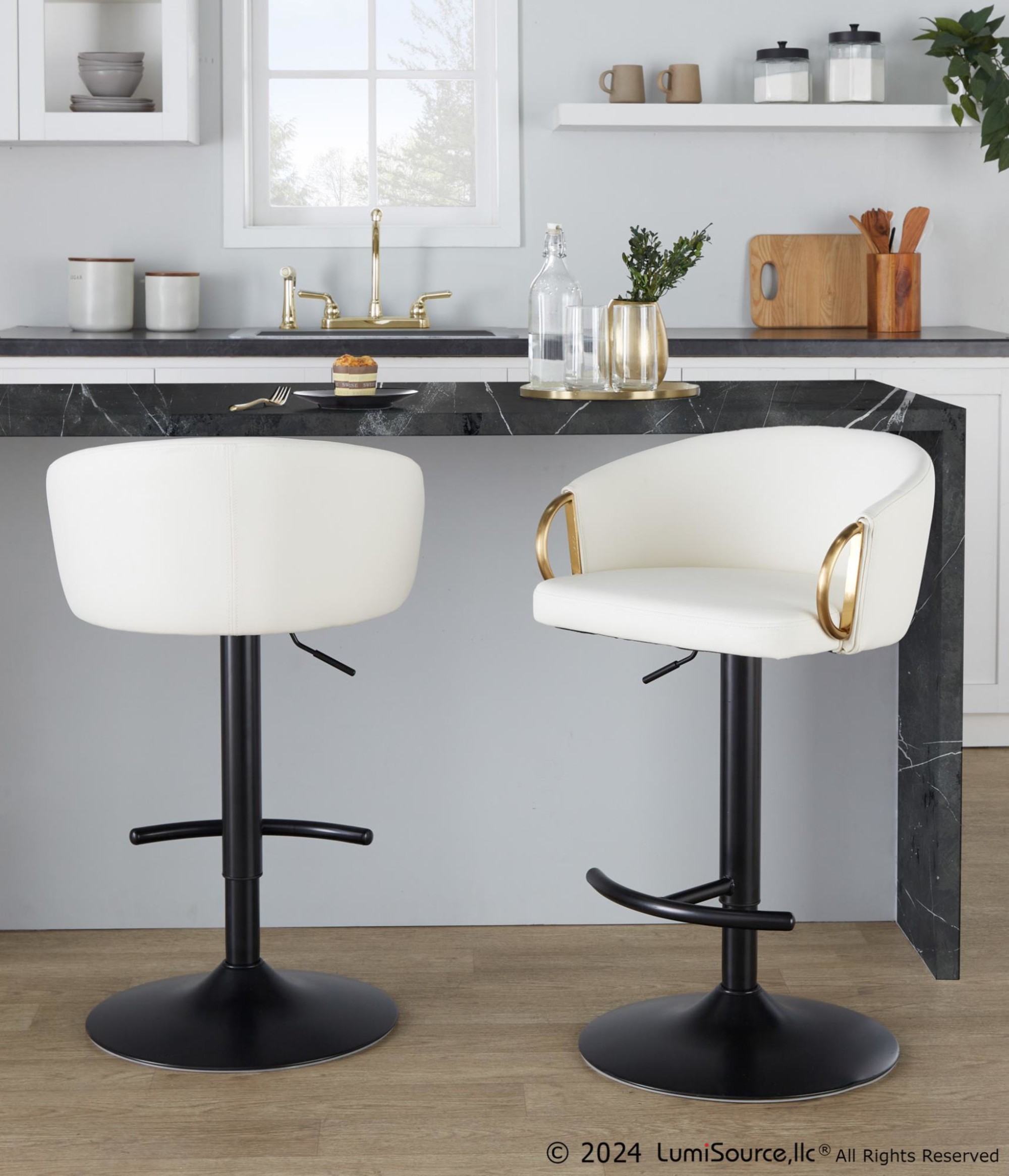 Claire Black Gold White Contemporary Swivel Barstool (Set of 2) 2 Claire Black Gold White Contemporary Swivel Barstool (Set of 2) - Image 2