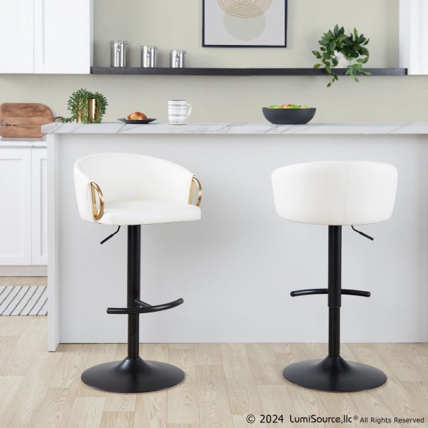 Claire Black Gold White Contemporary Swivel Barstool Set of 2 2