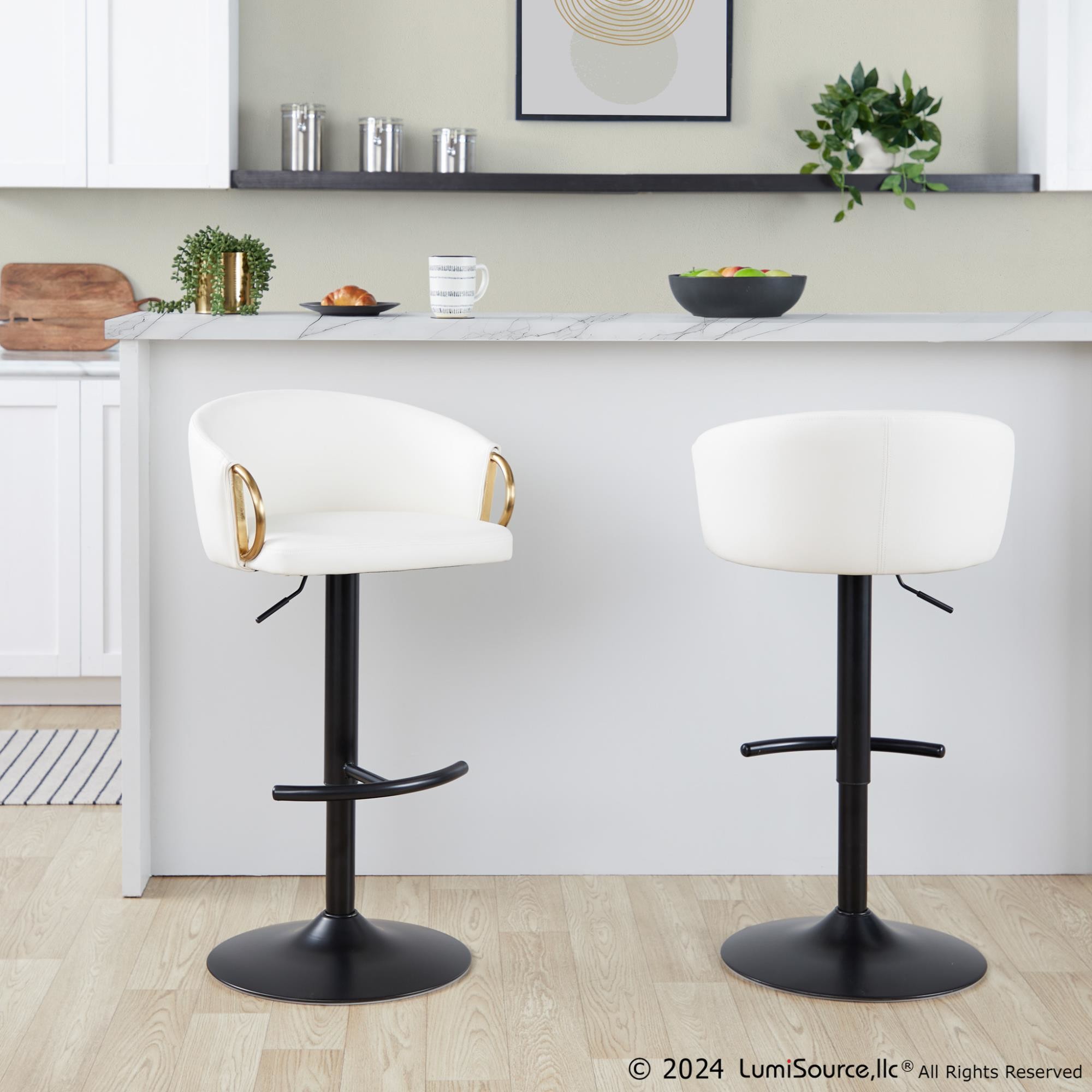 Claire Black Gold White Contemporary Swivel Barstool (Set of 2) 3 Claire Black Gold White Contemporary Swivel Barstool (Set of 2) - Image 3