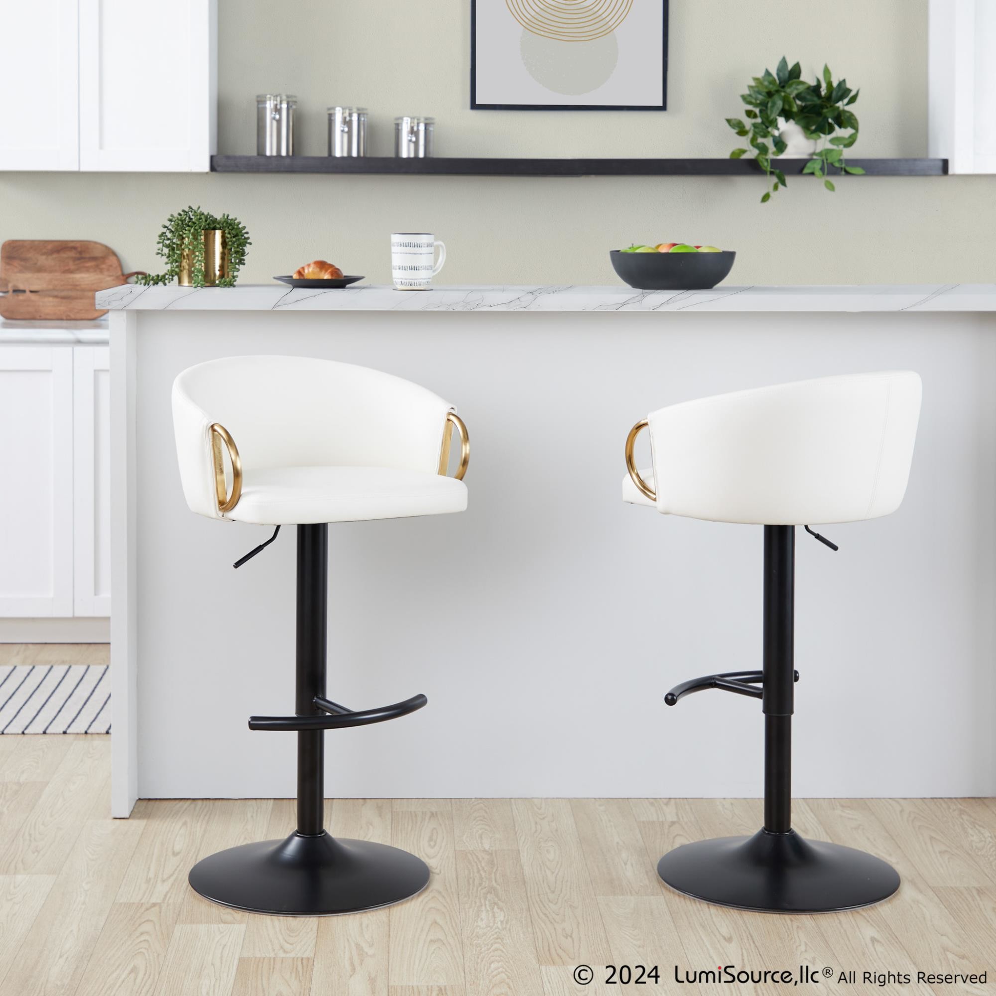 Claire Black Gold White Contemporary Swivel Barstool (Set of 2) 4 Claire Black Gold White Contemporary Swivel Barstool (Set of 2) - Image 4