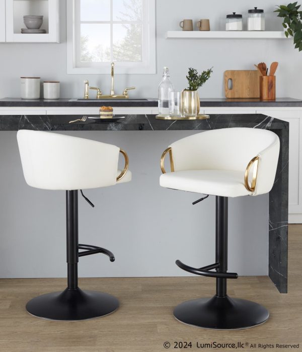 Claire Black Gold White Contemporary Swivel Barstool Set of 2