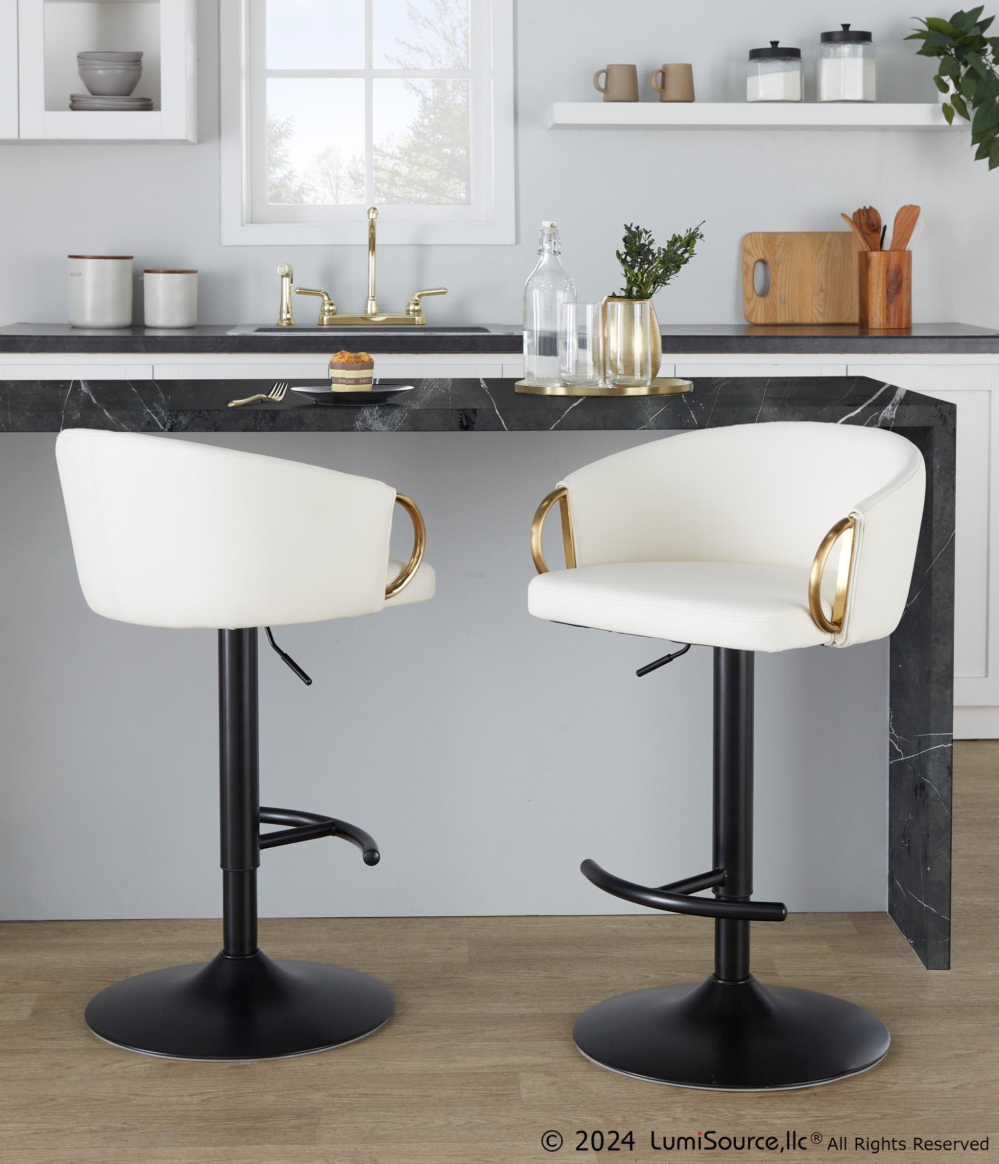 Claire Black Gold White Contemporary Swivel Barstool (Set of 2) 1 Claire Black Gold White Contemporary Swivel Barstool (Set of 2)