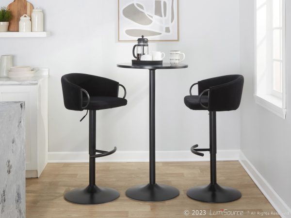 Claire Black Velvet Contemporary Swivel Adjustable Barstool Set of 2 1