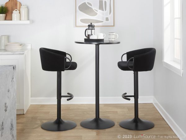 Claire Black Velvet Contemporary Swivel Adjustable Barstool Set of 2 2