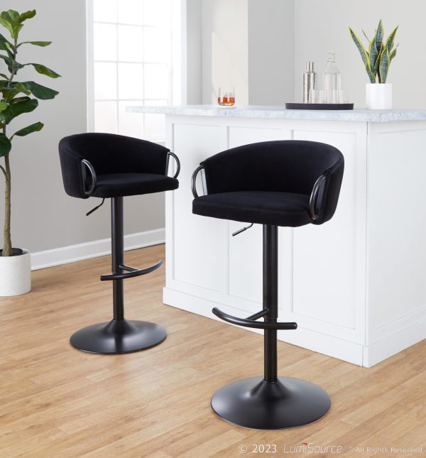 Claire Black Velvet Contemporary Swivel Adjustable Barstool Set of 2 3