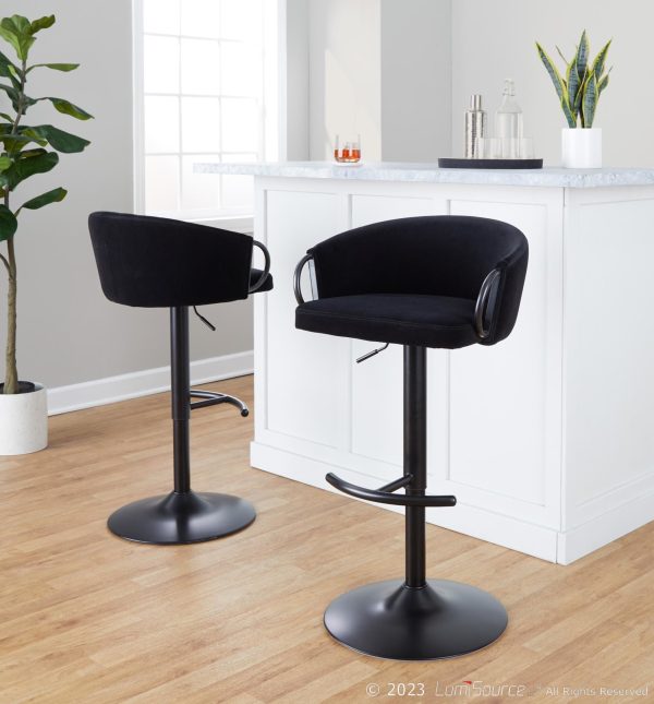 Claire Black Velvet Contemporary Swivel Adjustable Barstool Set of 2 4